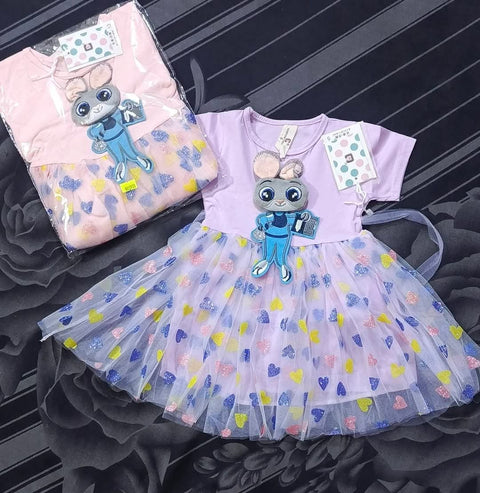 Cute Bunny Lavender Baby Frock