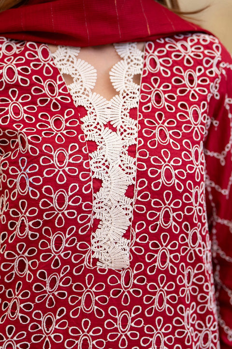 MIRAKHI-3PC LAWN CHIKENKARI EMBROIDERED SHIRT WITH LAWN TUBE SLUB DUPATTA-BIC-
