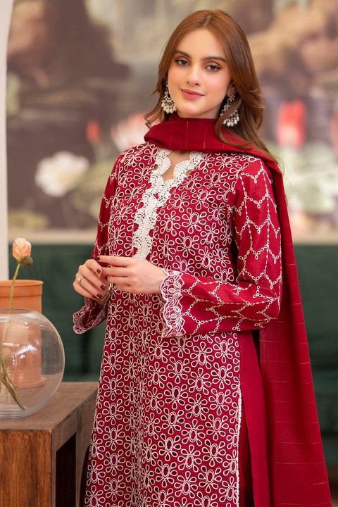 MIRAKHI-3PC LAWN CHIKENKARI EMBROIDERED SHIRT WITH LAWN TUBE SLUB DUPATTA-BIC-