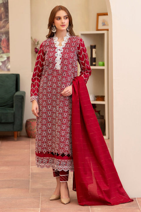 MIRAKHI-3PC LAWN CHIKENKARI EMBROIDERED SHIRT WITH LAWN TUBE SLUB DUPATTA-BIC-