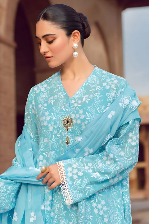 MARIA.B-3PC LAWN EMBROIDERED SHIRT WITH CHIFFON EMBROIDERED DUPATTA AND TROUSER-BIC-3644